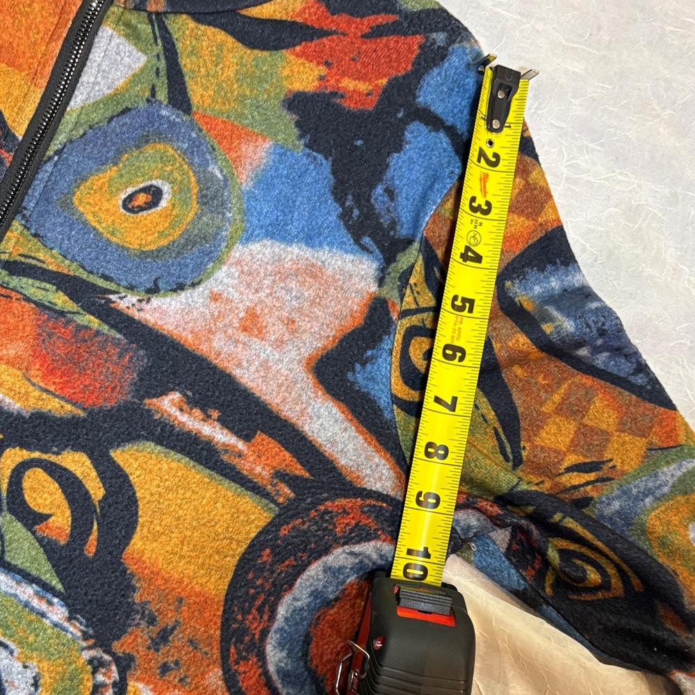 Abstract Print Zip-Front Varsity Jacket - Multicolor - Picture 10 of 11